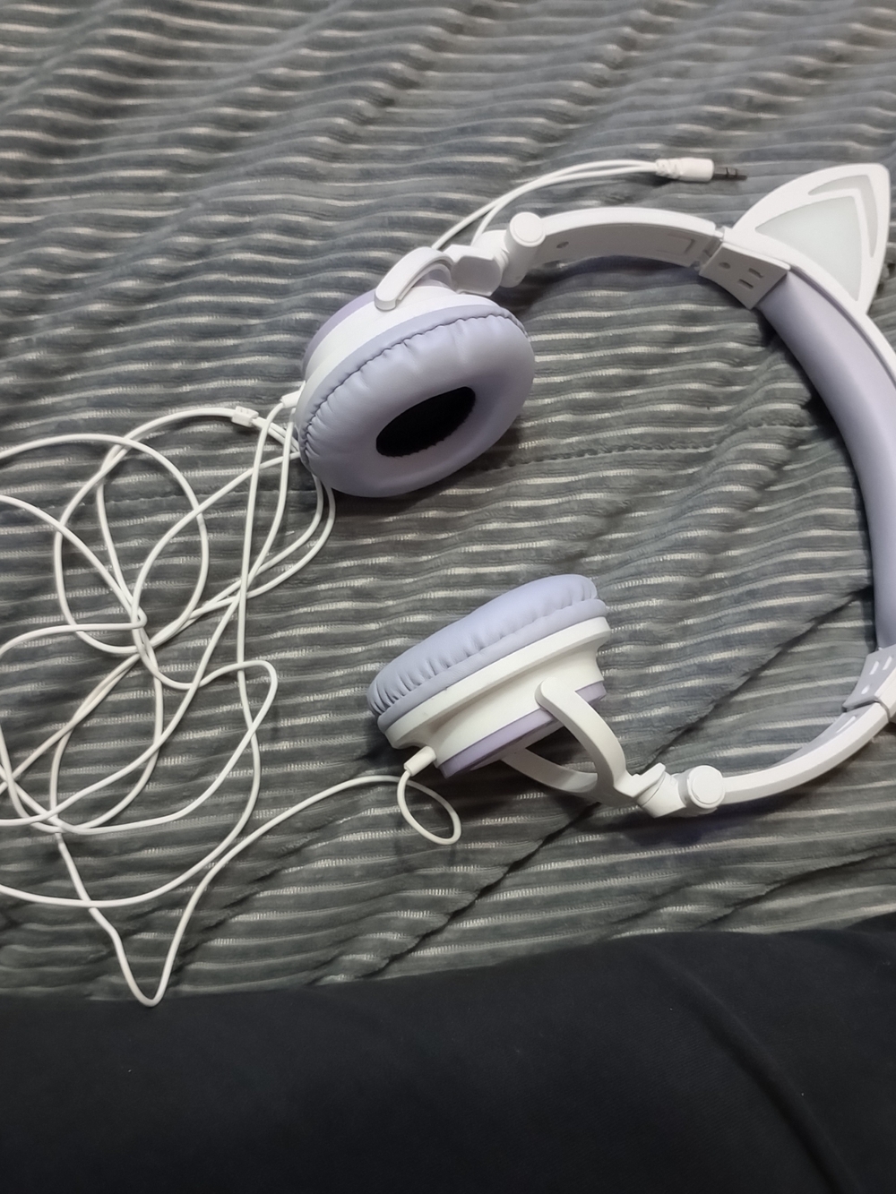 White & Light Purple Cat Ear Wired Headphones